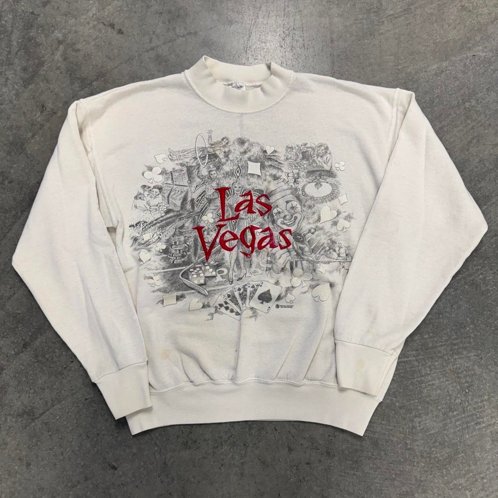 Vintage Las Vegas Crewneck Clown Embroidered White Distressed Gothic L